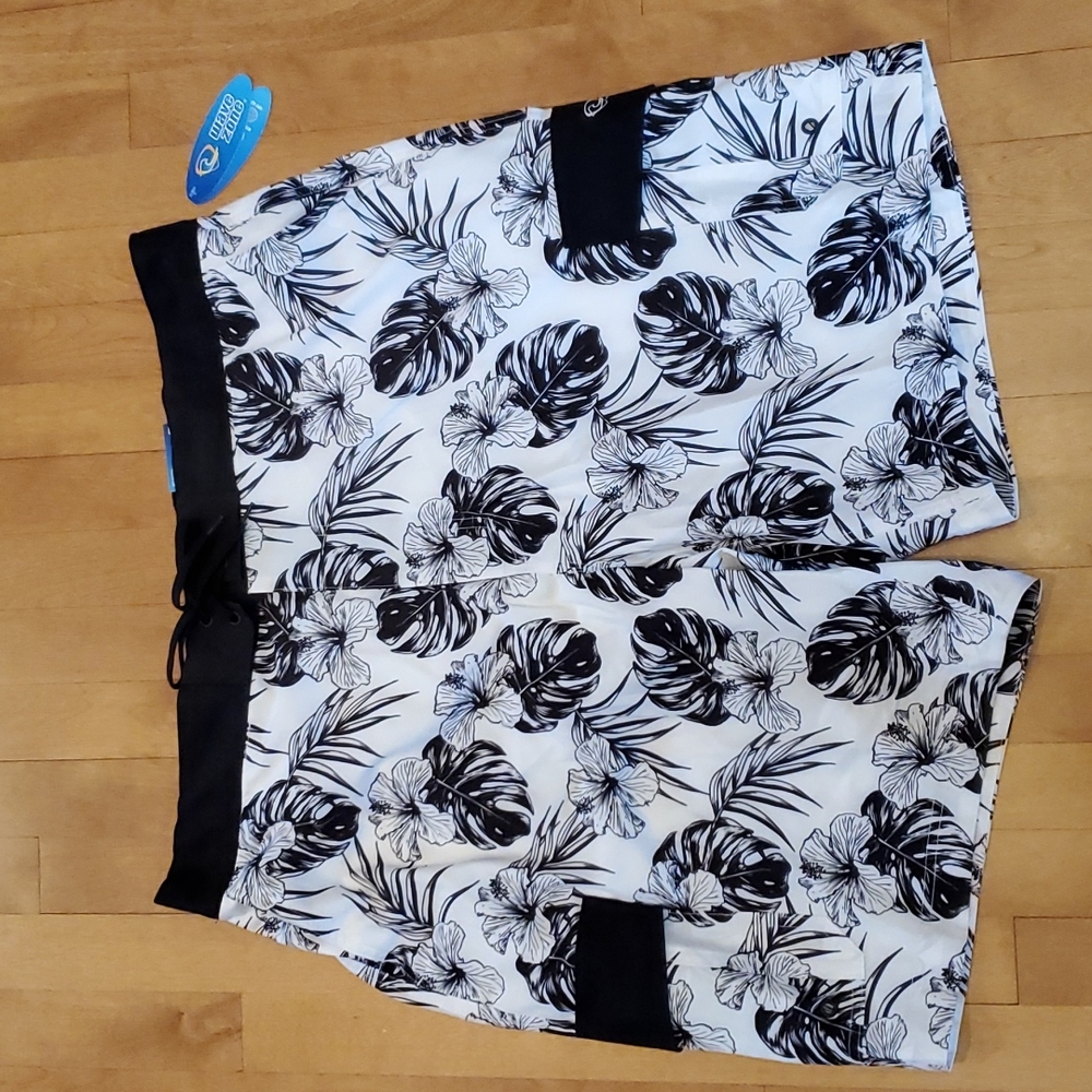 Mens Wave Zone Tropical Flowers Cargo EBoard Swim Trunks Size XXL NWT